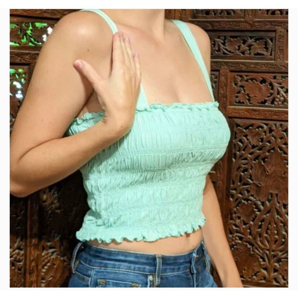 American Eagle Smocked Ruffle Crop Top Tank Top